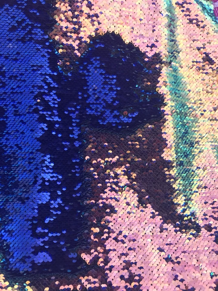 Lentejuelas abatibles 5 mm rosa polvorienta verde iridiscente/sirena real-tela por yarda Foto 3 de 4
