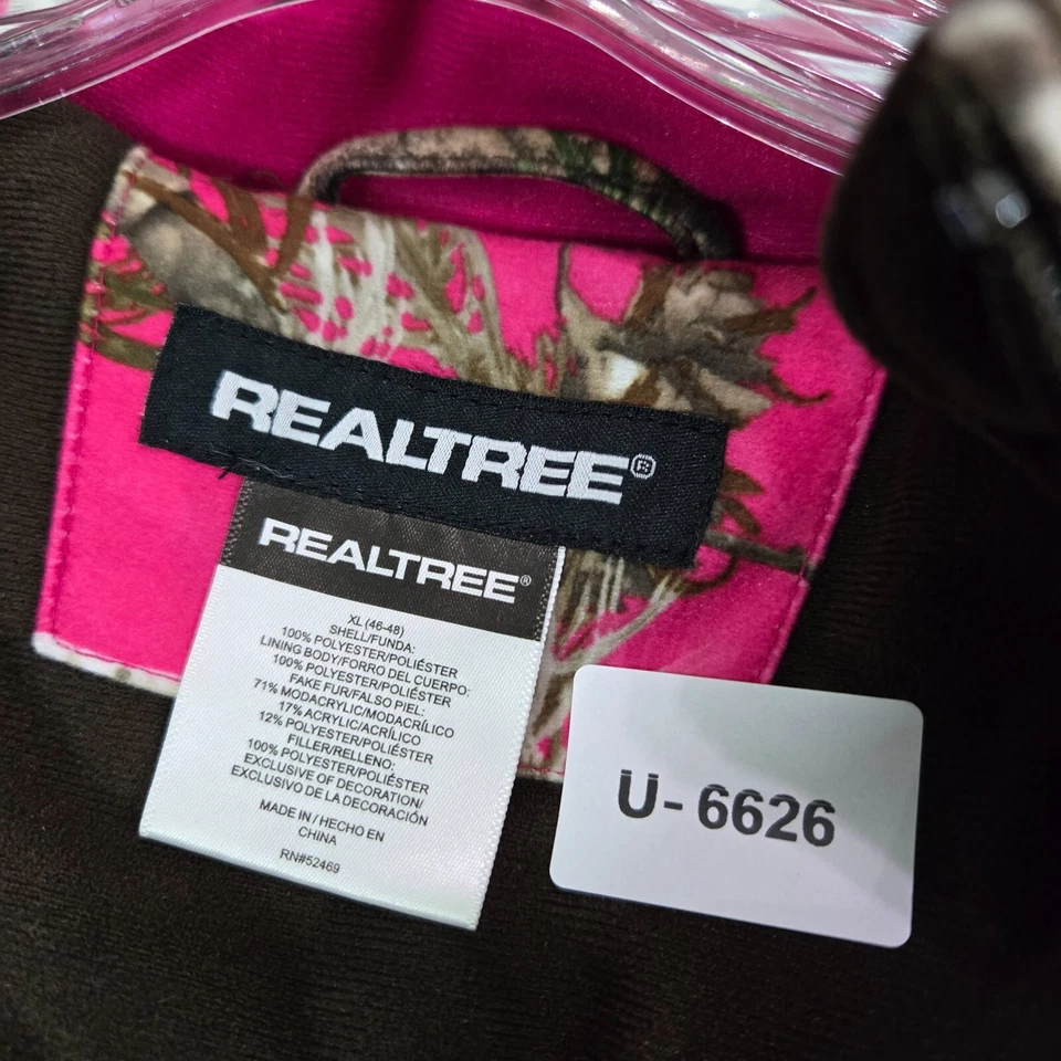 Jaqueta Realtree Feminina XL Marrom Camuflagem Capuz Zíper Completo Bolsos Pele Sintética - Imagem 2 de 4