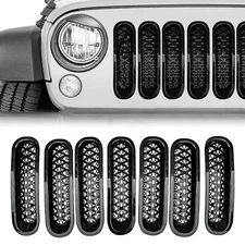 7x Front Grill Insert Mesh Grille Trim Cover For 2007-2018 Jeep Wrangler JK JKU