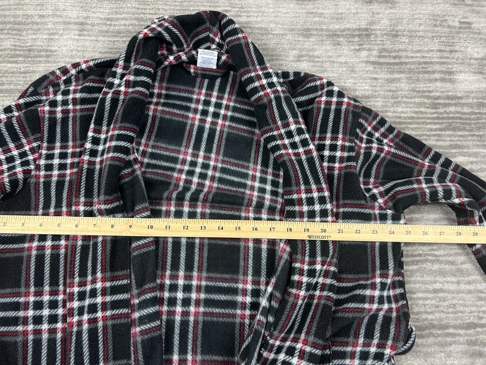 Fruit Of The Loom Mens Bathrobe One Size Fleece Blue Plaid Pockets Missing Belt - Image 4 of 4