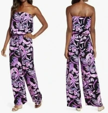Lilly Pulitzer Pim Floral Jumpsuit Onyx Wild Within Strapless Black Pink Size XS