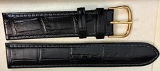 20Mm Hamilton Black Genuine Leather Watch Strap Gold Plated Buckle Neutral