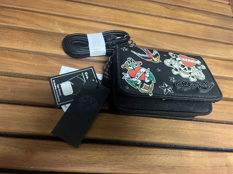 Ed Hardy Love Kills Slowly Crossbody Mini Wallet Purse Bag - Image 4 of 4
