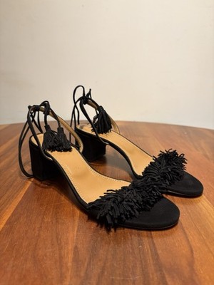 Aquazzura Wild Thing City Black Suede Tassel Sandals Women s Size 39  Italy 