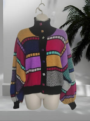 Kotki Dwa Scotland Wolle Patchwork Strickjacke bunt Strick Handarbeit klein 80er