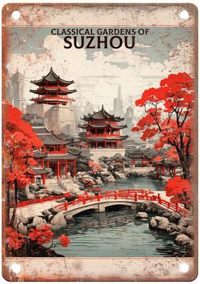 The Classical Gardens of Suzhou Jiangsu China Retro Poster Metal Sign T2935