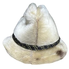 Vintage Sealskin Fur Pillbox Hat Cream Brown Spots 1950s