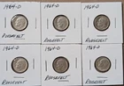 1964 D Roosevelt Dime 90% Silver - Set of 6 Coins