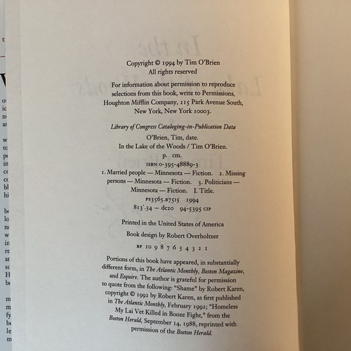 In the Lake of the Woods by Tim O'Brien - SIGNED!! (1994, Hardcover) 1st Edition - Picture 3 of 5
