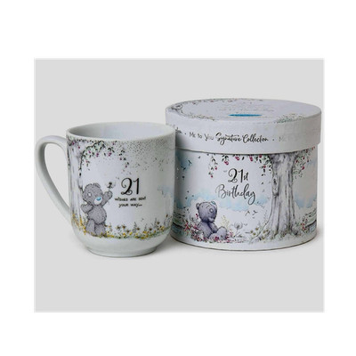 Me to You Signature Collection 21st Birthday Mug Tatty Teddy Botanical Decorated