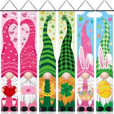 3 Packs Valentine's Day St. Patrick's Day Easter Gnome Porch Signs Banners Hangi