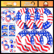 Patriotic USA Flag Inflatable Pool Float 36'' Round Swim Tube for Summer Fun
