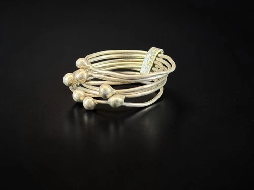 Vintage Mexico Sterling Silver Wrap Coil Bead Ring Modernist Size 6.5 3.1g