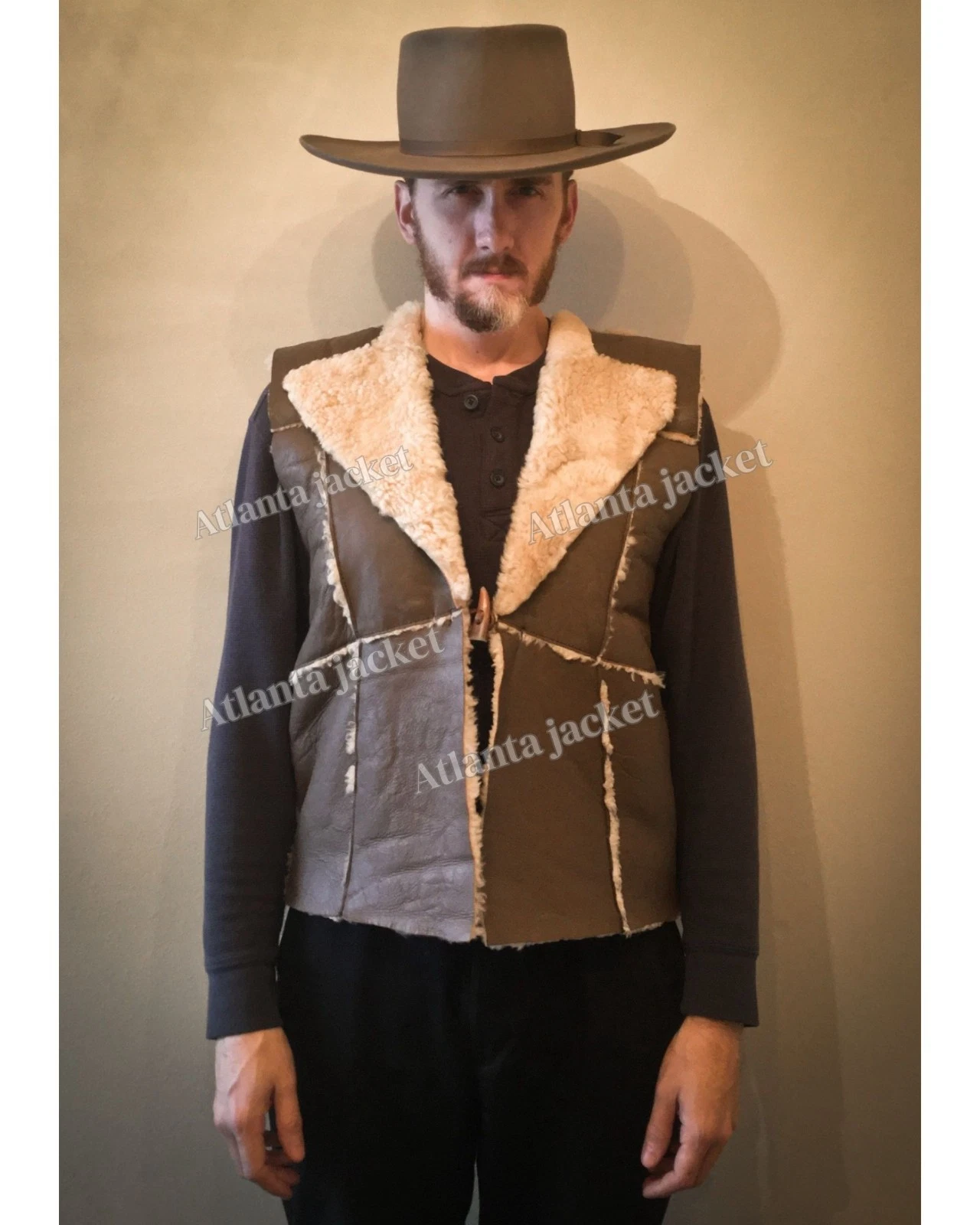Distressed Clint Handcraft Real Fur Eastwood Man with no Name Brown Leather vest
Opens in a new wind