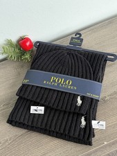 Polo Ralph Lauren Men's Black Hat and Scarf Gift Set NEW 
