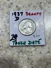 1937-D Washington Quarter 90% Silver Denver Mint 25c
