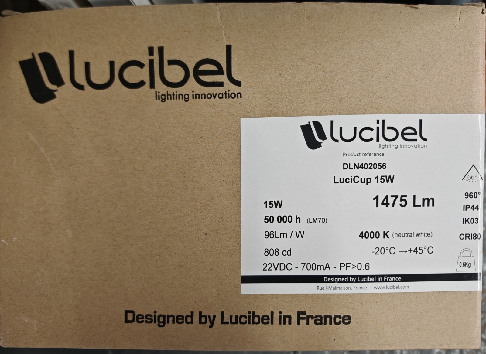 Luminaire Lucibel LuciCup encastrable 15W 4000K pour plafond intérieur