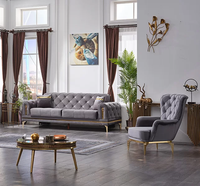 Luxus Sofa 3 Sitzer Mit Sessel Couchgarnitur Wohnzimmer Chesterfield Grau