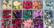 Large Lot Mixed Colors Ribbon Rosettes & Flower Over 600 Mixed Media Crazy Quilt