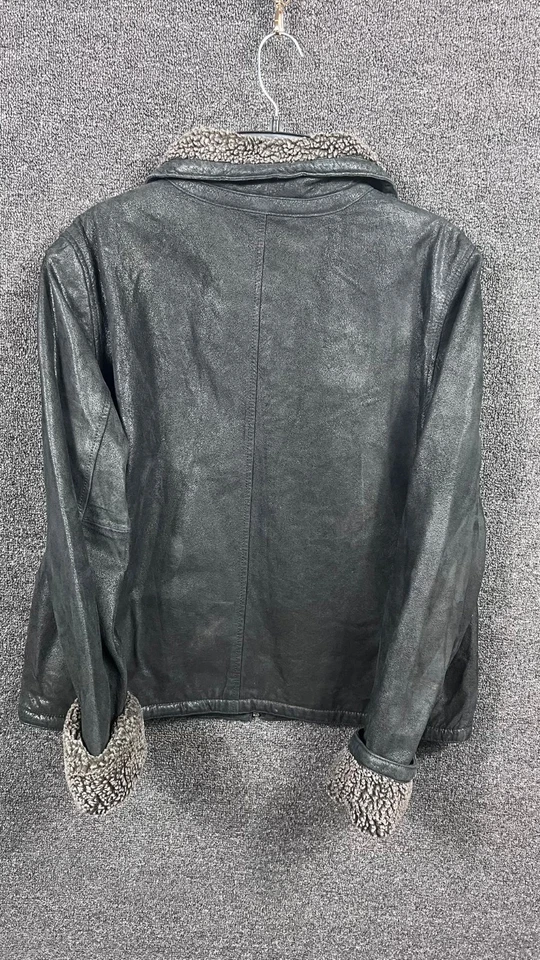 Chaqueta de cuero para moto Hugo Buscati Collection para mujer talla L negra cremallera completa Foto 3 de 4