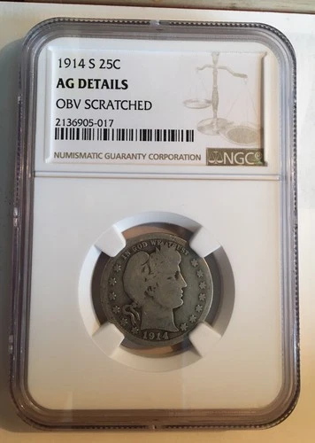 1914-S Barber Quarter NGC AG Details Low Mintage Key Date. (See Pics,read Notes!
