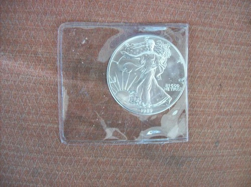 1989 1 oz Silver American Eagle (Brilliant Uncirculated).  Fine Silver 999.