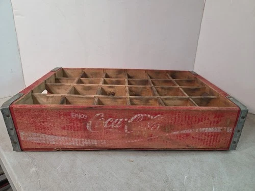 Vintage 1970 Enjoy Coca-Cola Wooden Shipping Crate Box w/ 24 Slots K