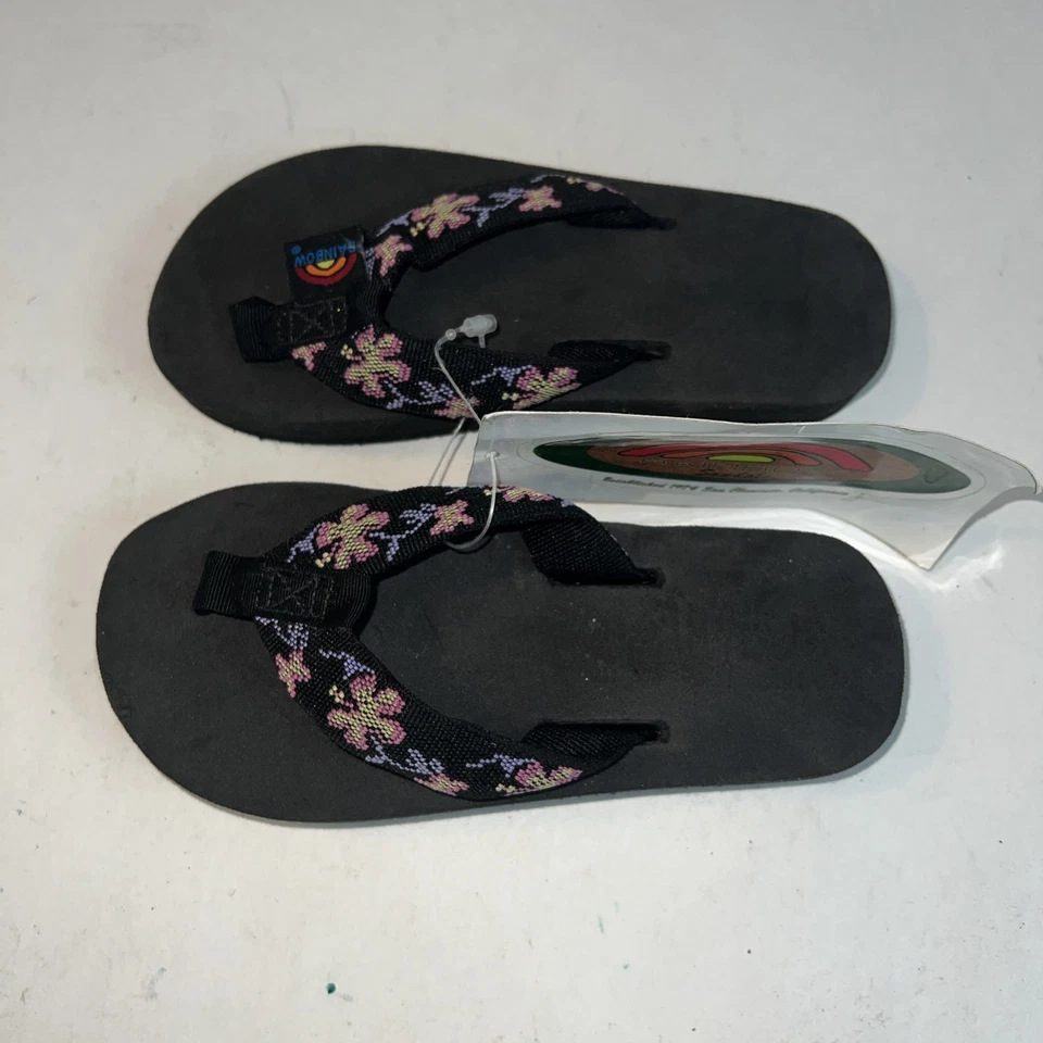 Сандалии для девочек Rainbow размер 9/10 розовые/фиолетовые/цветочные шлепанцы  - Изображение 3 из 4