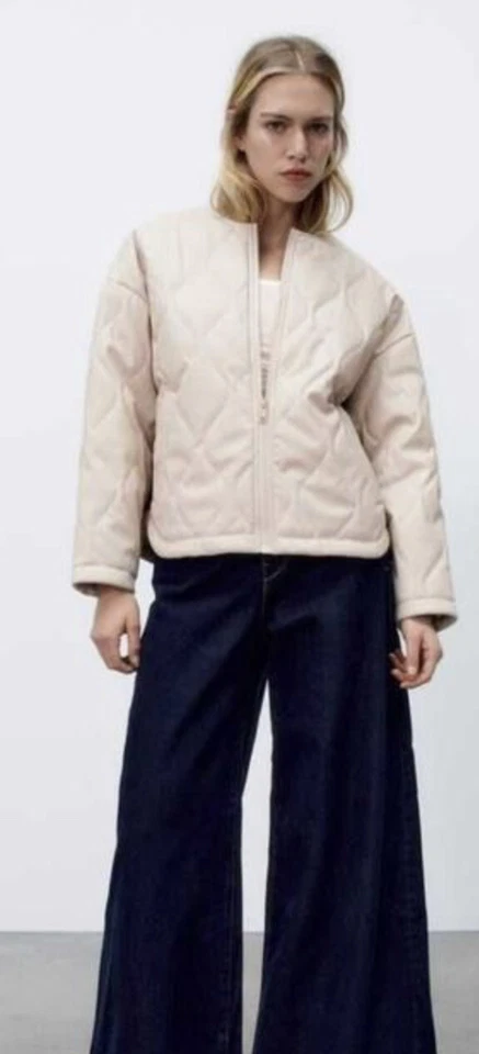 Zara блоггеры любимый искусственной кожи резинке куртка кремовый размер S $89 #ed