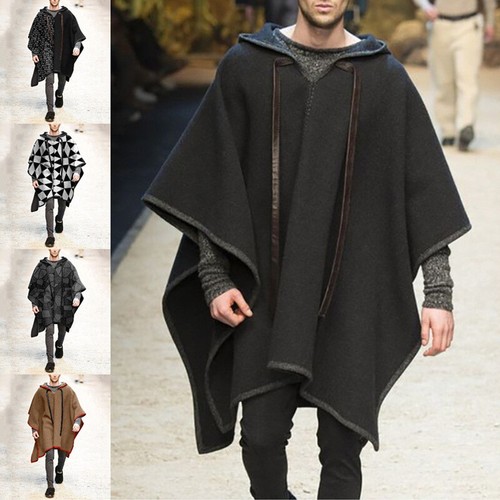 Winter Men Warm Hoodies Cape Cloak Poncho Casual Jacket Coat Outwear Tops - Picture 3 of 17