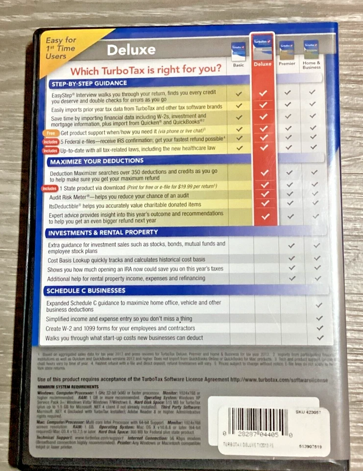 2013 TurboTax Deluxe Federal + State Maximize Deductions Case and CD Back Taxes - Image 2 of 4