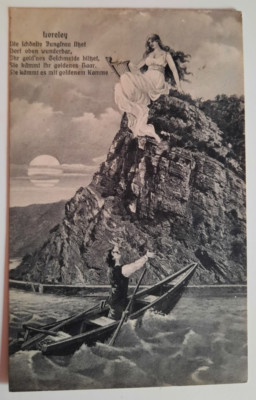 AK Loreley Gedicht Kahn auf dem Rhein  gel 1912 Verlag Usinger St.Goarshausen