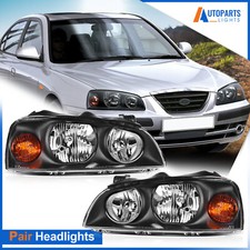 Black Housing Headlight Assembly Pair For Hyundai Elantra Sedan 4-door 2004-2006