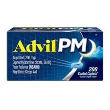 ADVIL PM Pain Reliever & Night Time Sleep Ibuprofen & Diphenhydramine 200ct Cap