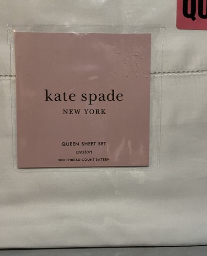 Kate Spade QUEEN Bright White WESTON 300 Thread Count 100% Cotton Sheet Set - Picture 2 of 8