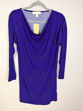 Michael Kors P/S Petite Small Blue Leopard Print Stretch Shift Dress Tunic