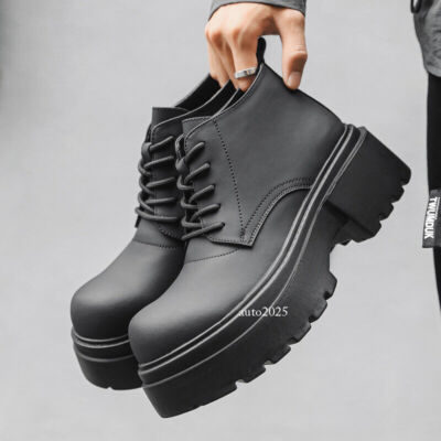 New Mens Big Round Toe High Top Oxfords Thick Sole Faux Leather Ankle Boots Size