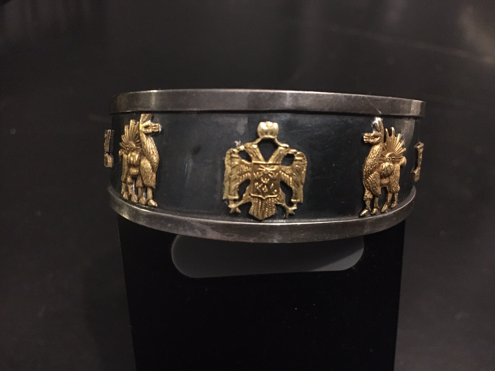 Rare Authentic Peruvian Silver Cuff Bracelet With… - image 1