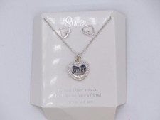 SISTER HEART PENDANT NECKLACE SET W/ MATCHING HEART EARRINGS 18"