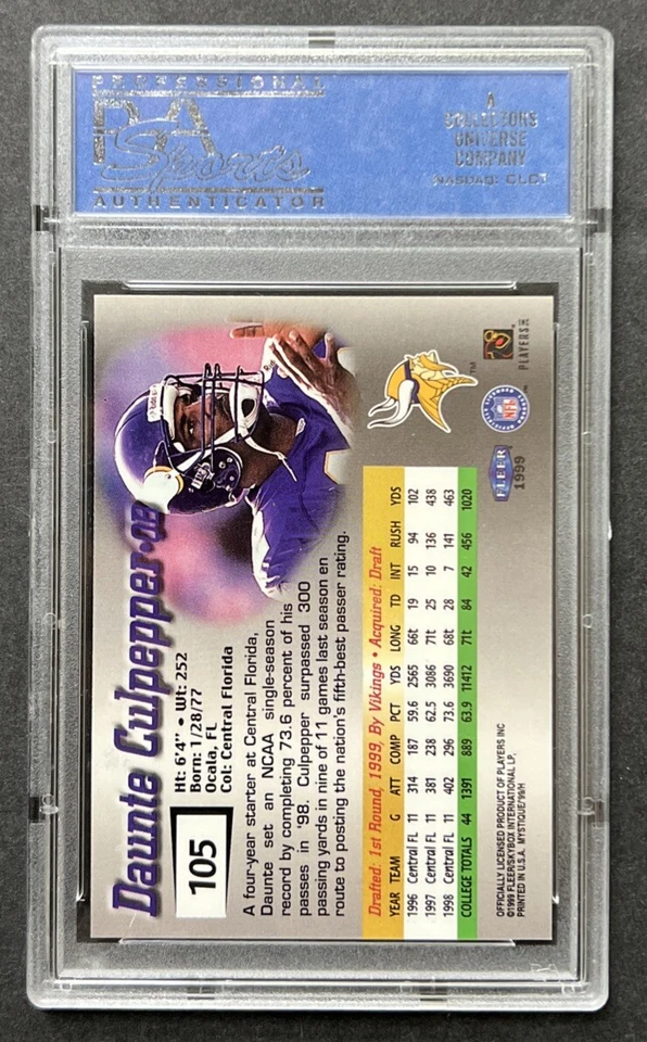 1999 Fleer Mystique DAUNTE CULPEPPER  Serial /2999 Rookie RC PSA 9 Mint #105 - Image 2 of 2