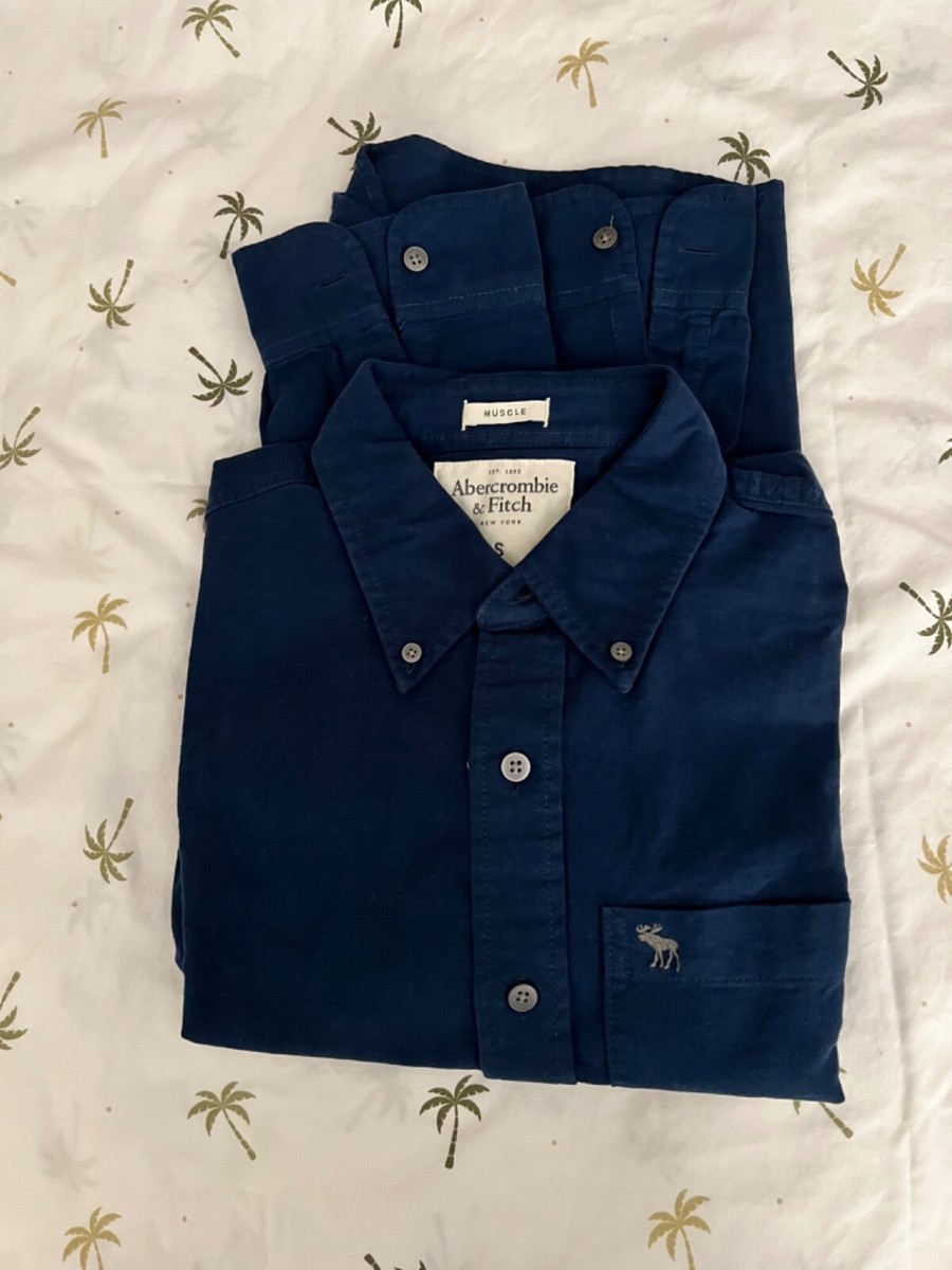 Abercrombie Fitch Shirt Men's Oxford Button Down Muscle Cotton Small Navy  Blue