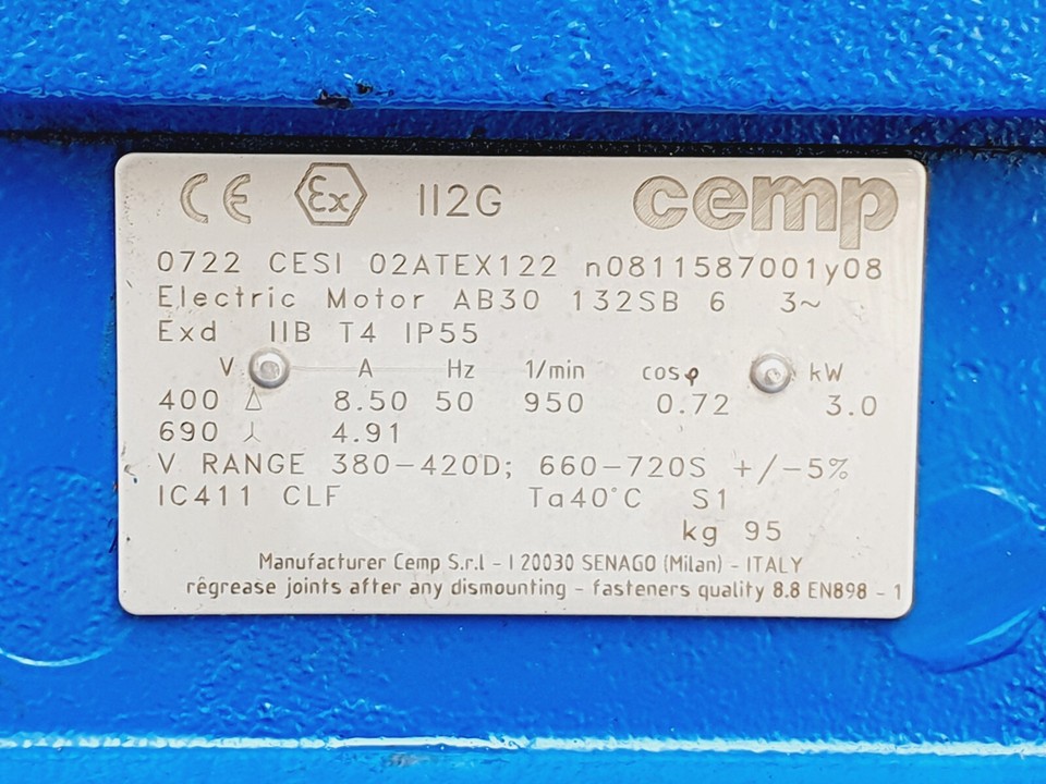 CEMP 0722 CESI 02ATEX122 Electric Motor ATEX, 3KW, 3 Ph, 950 RPM, 50 Hz ...
