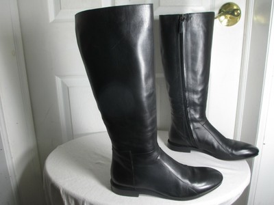 flat black leather knee high boots womens