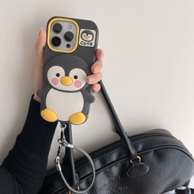 Bracelet Wristband Case 3D Silicone Penguin Cover For iPhone 13 14 15 16 Pro Max