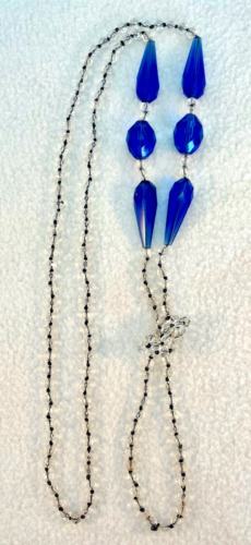 Vintage Art Deco Flapper Necklace- Faceted Blue & 