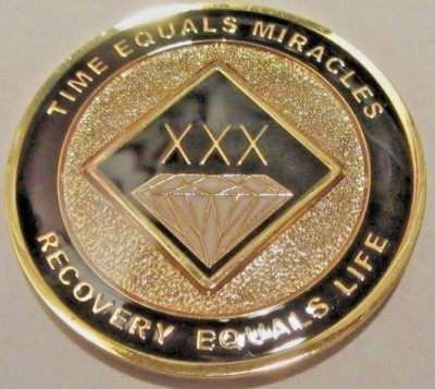 Narcotics Anonymous BLACK White Gold 30 Year Medallion Clean NA Coin Token Chip