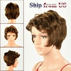 Women Lady Curly Wavy Short Synthetic Hair Wigs Costume Golden Gold Brown Wig US