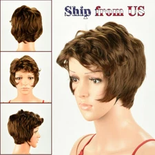 Women Lady Curly Wavy Short Synthetic Hair Wigs Costume Golden Gold Brown Wig US