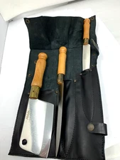 MAM INOX-PALACOULO MEAT CLEAVER,KNIFE SET."SHARP" IN BLACK LEATHER CASE.