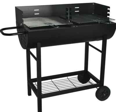 BBQ Holzkohlegrill Halbtrommel Fass Stahl Picknick Camping Garten Terrasse Smoker